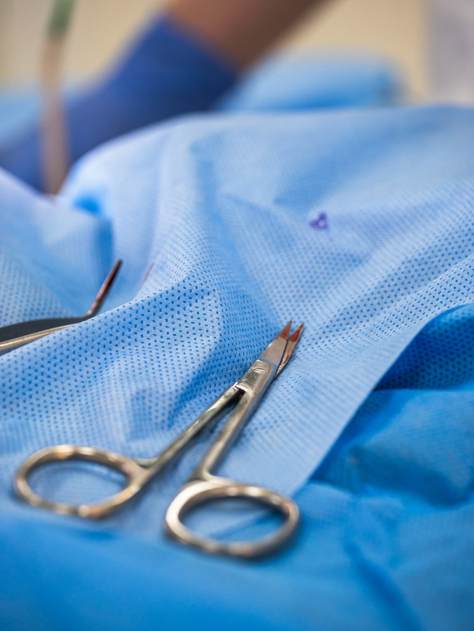 Surgical instruments on a sterile drape